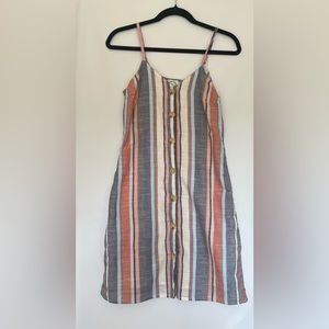 Francesca’s Blue Rain Pink and Blue Striped Linen Spaghetti Strap Sundress S